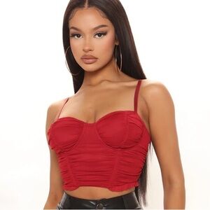 Fashion nova no tease mesh corset top in red. Size S